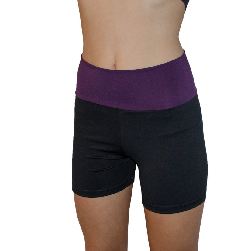 Šortky černé vyšší pas fialový - Velikost odevu: 134