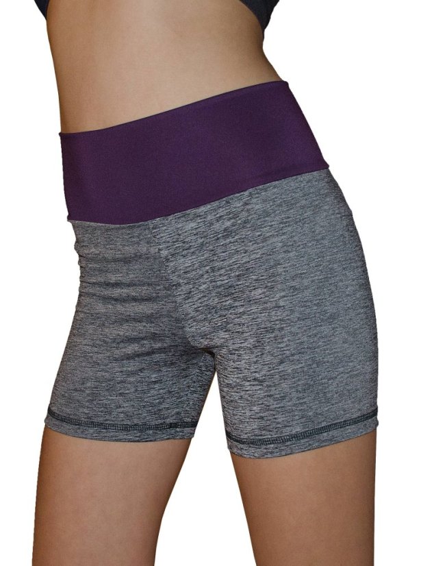 Šortky šedý melír vyšší pas fialový - Velikost odevu: 158