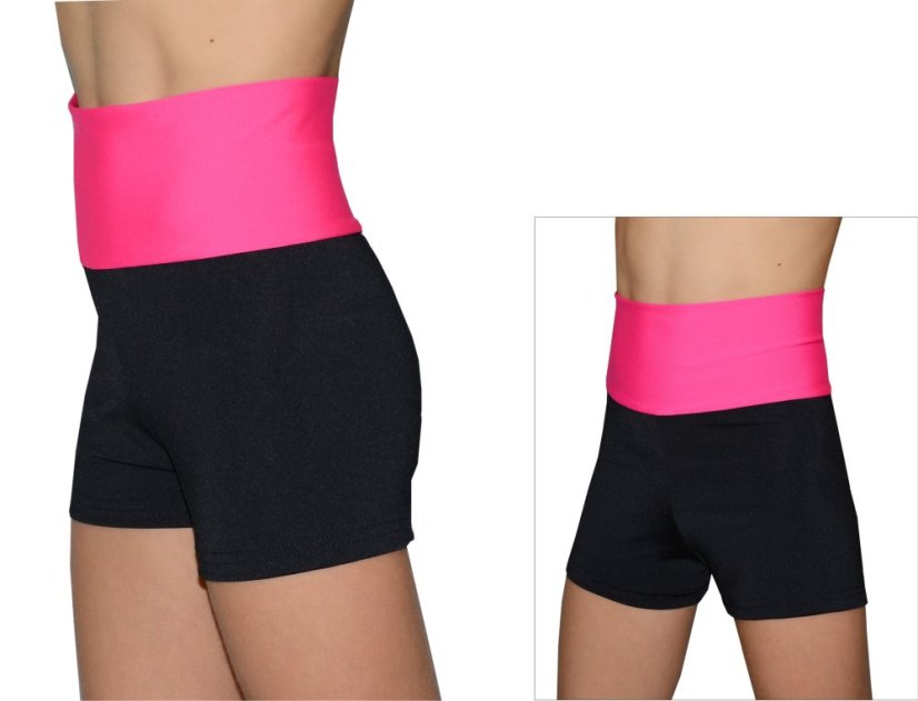 Šortky černé vyšší pas růžový